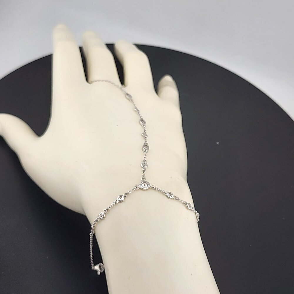 925 Silver Gemstone Hand Chain Bracelet with Ring – Round & Oval Stones - Picture 10 of 13